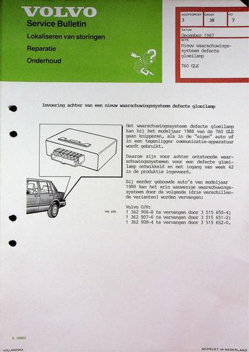 760GLE Waarschuwing defecte lamp '87