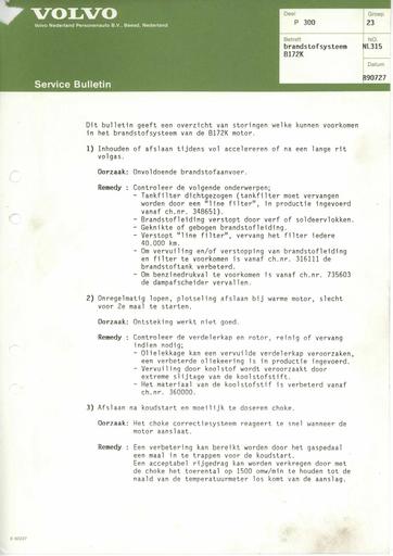 Bulletin Storingen brandstof B172K '86