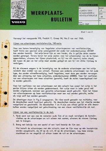 Bulletin Lijmen Scharnierpen Ventilatieruit '69
