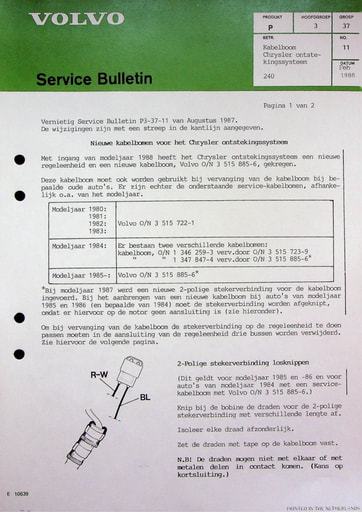 Service Bulletin Kabelboom Ontsteking 80 86