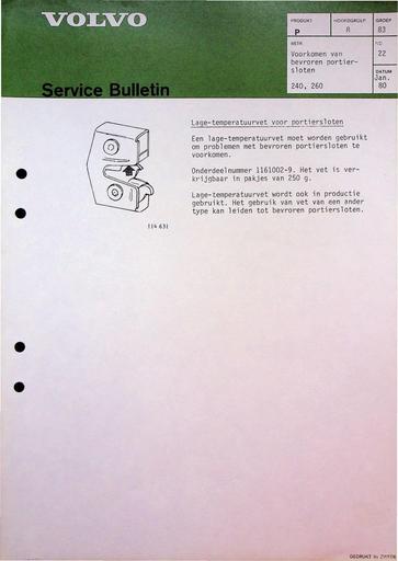 Bulletin 240, 260 Bevroren portiersloten Jan'80