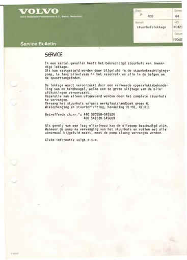 Bulletin 400 Stuurhuislekkage Jun'89