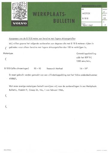 Bulletin Aanpassing B18B Lager Octaan April '67