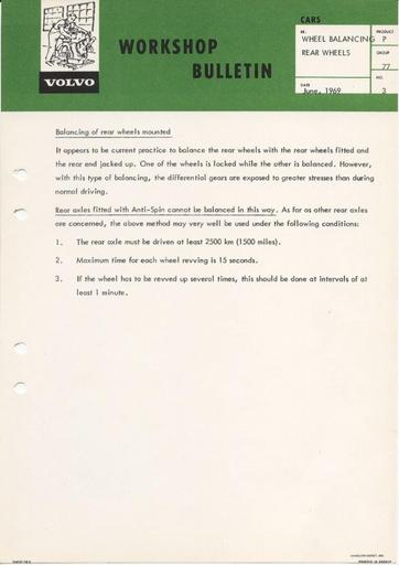 Bulletin Balanceren achterwielen P120, P1800, 140 Apr '69 (Engels)