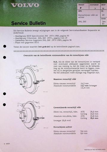 Bulletin 240, 260 Remschijf Jan'85
