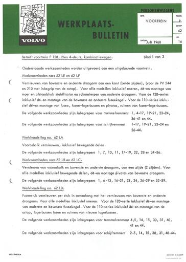 Bulletin Werkzaamheden voortrein 120, 130, 220 Juli '68