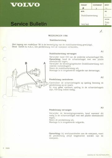 Bulletin Stabilisatorstang voor '85