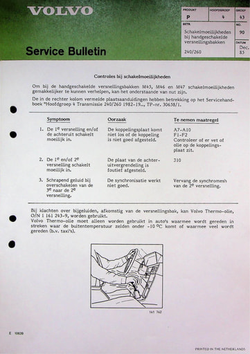 Service Bulletin Schakelmoeilijkheden M45, M46, M47 '76