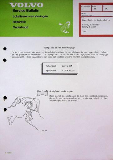 700 B23, 230, B28F, 280F Spatplaat in tankvulpijp '87