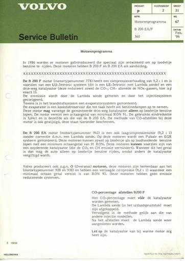 Bulletin Motorenprogramma B200 '86