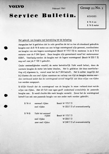 Service Bulletin B16 Bougies en motorbelasting