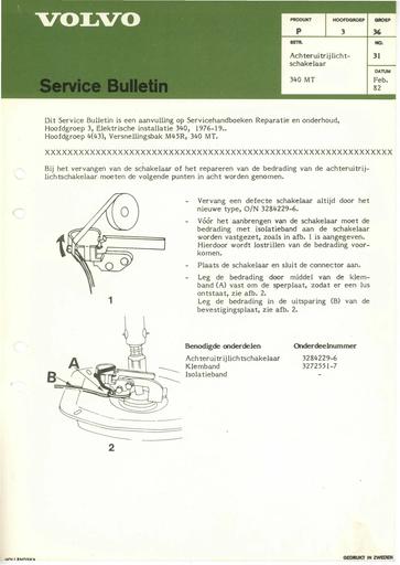 Bulletin Achteruitrijschakelaar 340MT '82