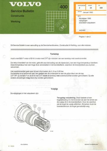 440, 460 Bulletin Brandstofvulsysteem Jan'93