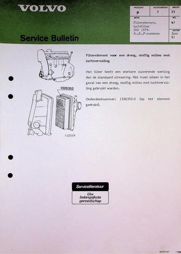 Bulletin 240 Luchtfilter A, E, F Motoren Juni'81