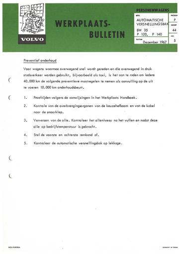 Bulletin BW35 Onderhoud, P120, P140 Dec '67