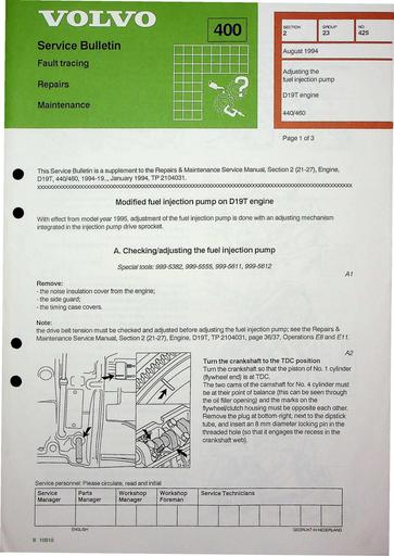 Bulletin 440, 460 Injectiepomp D19T Aug'94