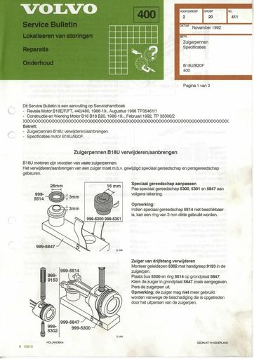 400 Bulletin Specs B18U, B20F Zuigerpennen Nov'92