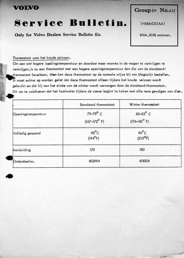 Service Bulletin B16 Thermostaat