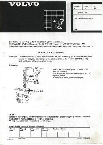 400 Bulletin Controle Brandstofdruk Jan'94