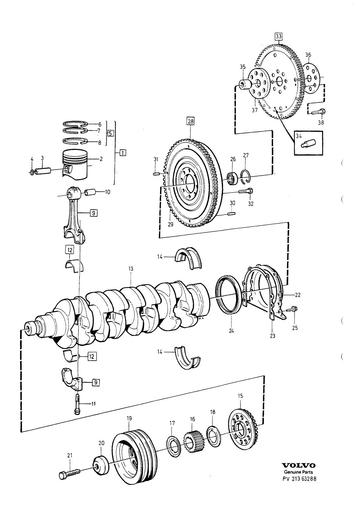 B204, B234 Krukas, zuigers, vliegwiel