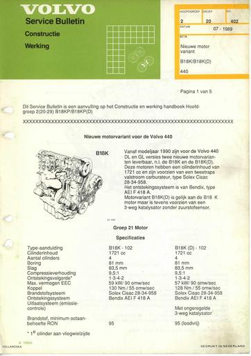 440 Bulletin Introductie B18K, B18KD Juli'89