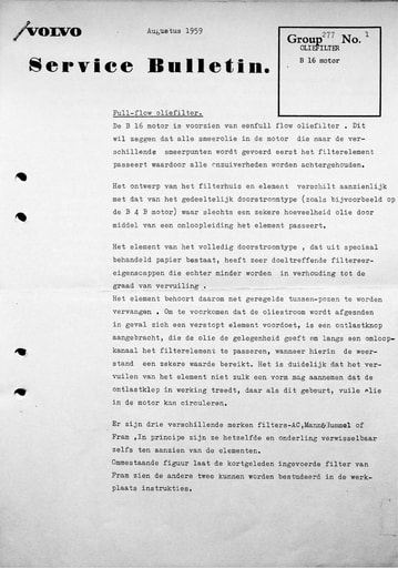 Service Bulletin B16 Oliefilter