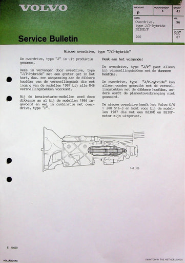 Service Bulletin Introductie Overdrive type JP Hybride '87