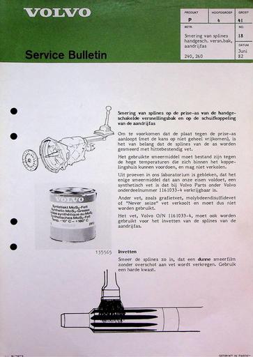 Bulletin 240, 260 Splines aandrijfas Juni'82