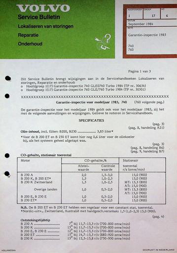 740, 760 Garantieinspectie '85