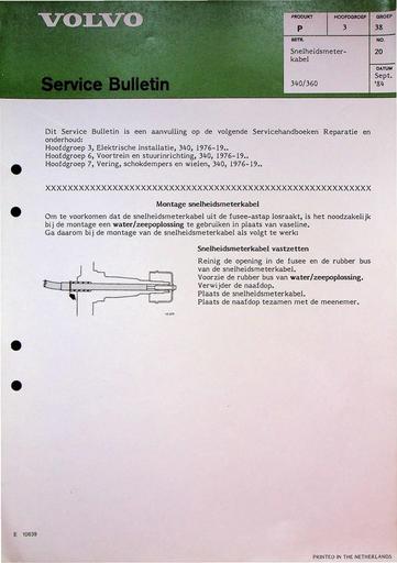 Bulletin 340, 360 Snelheidsmeterkabel Sept'84