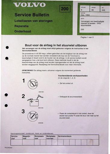 Bulletin 200 Uitboren bout airbag Dec'94