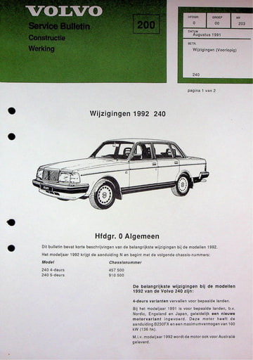 Service Bulletin Wijzigingen 1992