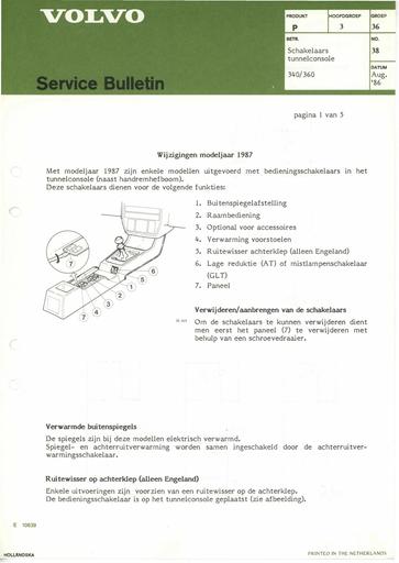 Bulletin Schakelaars tunnelconsole '86
