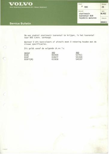 400 Bulletin Stationair B18 injectie Apr'89
