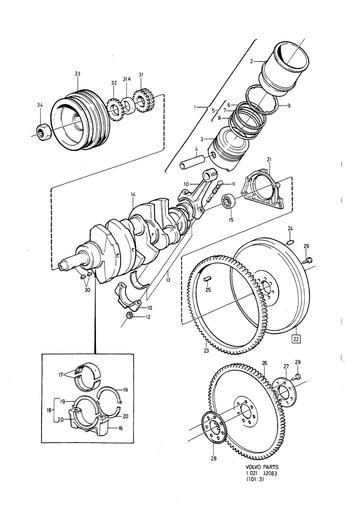 B28 Krukas, zuigers, vliegwiel