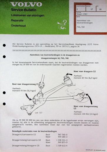 Bulletin 740, 760 Natrekken draagarm en stang '85