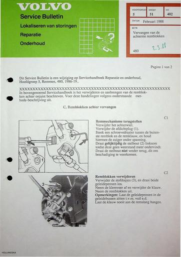 Bulletin 480 Vervangen achterste remblokken Febr'88