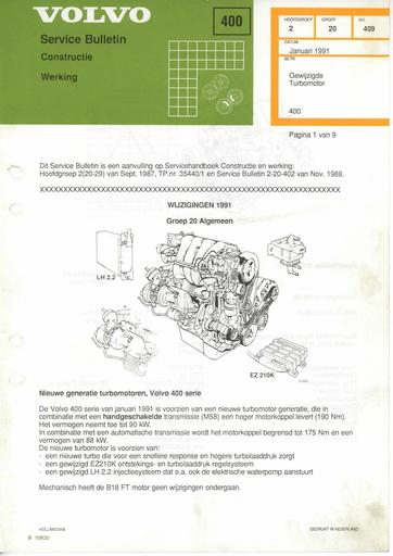 400 Bulletin Turbomotor wijzigingen Jan'91