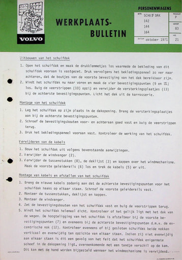 Bulletin Schuifdak 142, 144, 164 '71