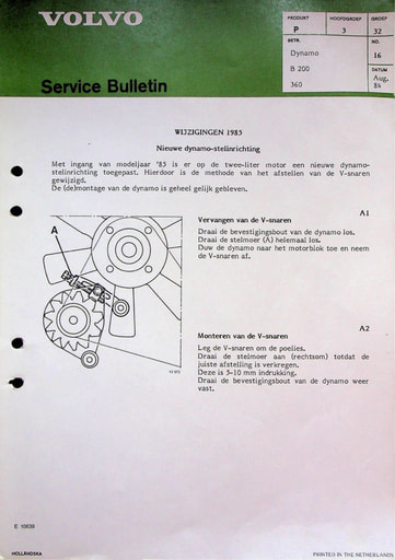 Bulletin Dynamo B200 Wijziging '85