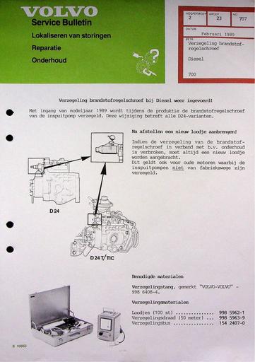 700 Dieselmotoren Brandstofregelschroef '89
