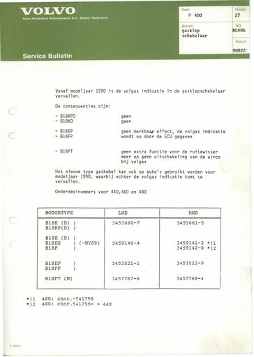400 Bulletin Gasklepschakelaar Feb'90