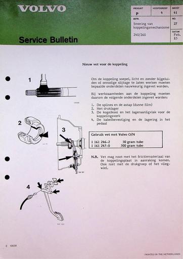 Bulletin 240, 260 Smering koppeling Febr '85