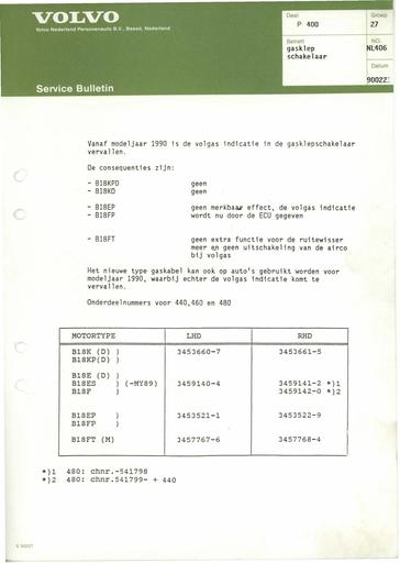 400 Bulletin Gasklepschakelaar Feb'90