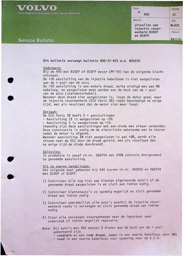 400 Bulletin Injectie B18EP, B18F Nov'89