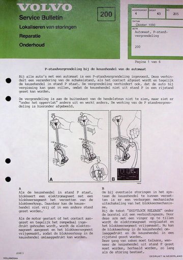 Service Bulletin Vergrendelen P stand Automaat
