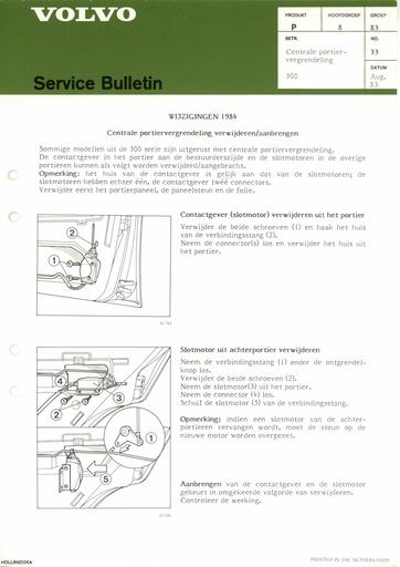 Bulletin Wijziging portiervergrendeling '84
