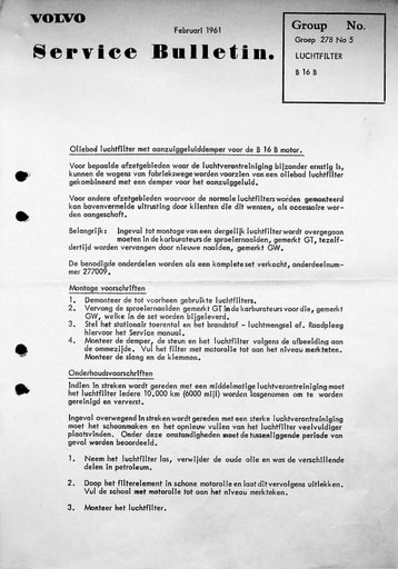 Service Bulletin B16B Luchtfilter