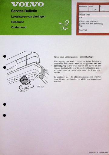 Bulletin 740,760 Filter uitlaat '85