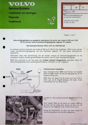 740 760 Balans en pompdruk Stuurbekrachtiging '86